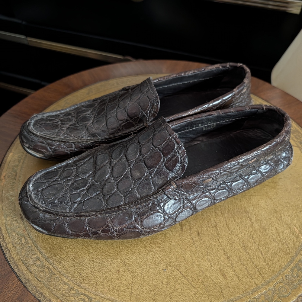 PRADA Genuine Alligator Dark Brown Exotic Leather Driving Loafers Made In Italy